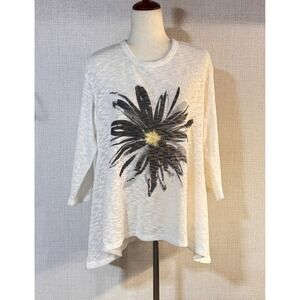 Jess and Jane Crew Neck 3/4 Sleeve Slub Knit Daisy Sweater Tunic Top Small